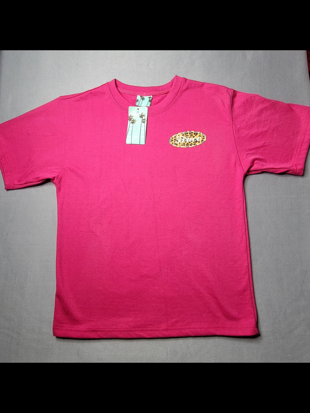 Truce Hot Pink Short-Sleeve Graphic Tee with Leopard Accent Size XS